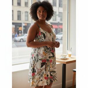 Lilac Floral High Low Dress White Red Floral Sleeveless Party Picnic M